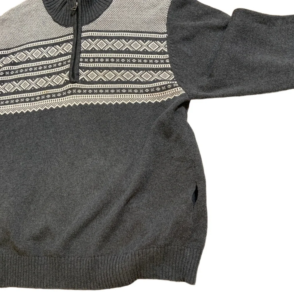 Weatherproof Vintage Gray HalfZip Fair Isle Pullover Sweater XL Twee Granola Boy